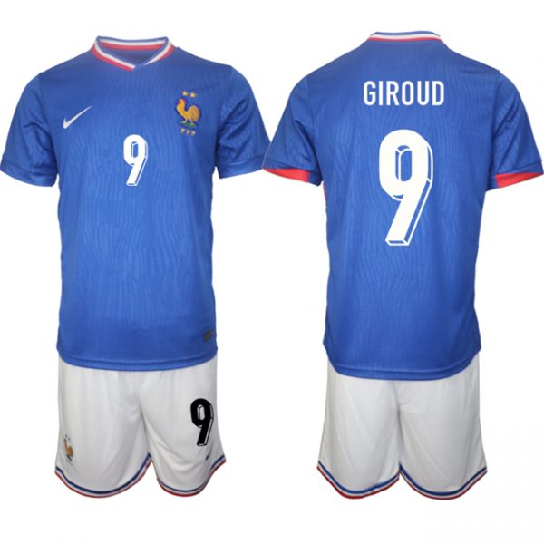 Men France #9 Olivier Giroud Blue 2024-25 Home Soccer Jersey Suit