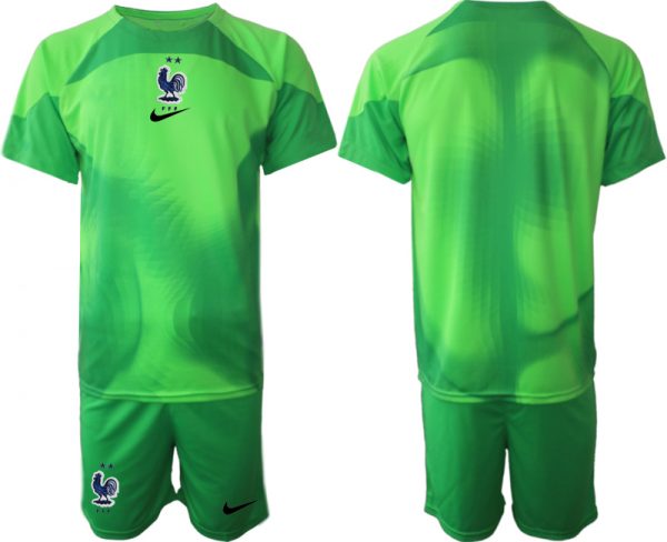 Men France Goalkeeper Green 2022 FIFA World Cup Home Soccer Jersey Suit