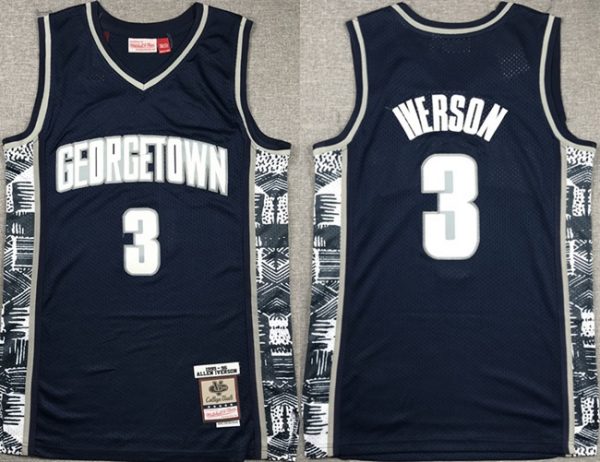 Men Georgetown Hoyas #3 Allen Iverson Navy Throwback Stitched basketball Jersey