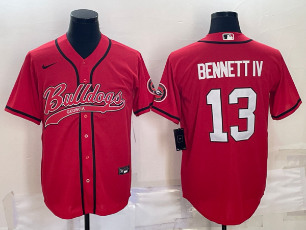 Men Georgia Bulldogs #13 Stetson Bennett Red With Patch Cool Base Stitched Baseball Jersey
