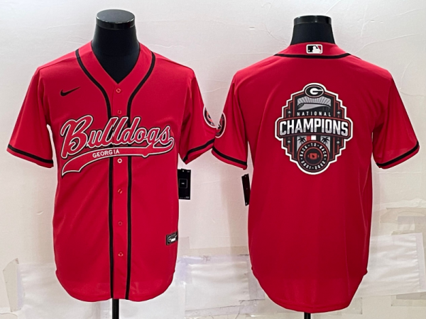 Men Georgia Bulldogs Red Team Big Logo With Patch Cool Base Stitched Baseball Jersey