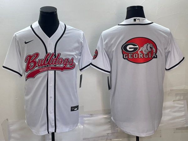 Men Georgia Bulldogs White Team Big Logo With Patch Cool Base Stitched Baseball Jersey