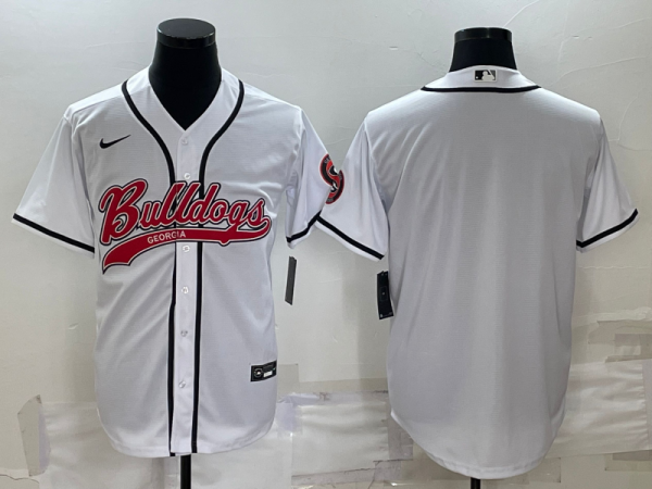 Men Georgia Bulldogs White Team Big Logo With Patch Cool Base Stitched Baseball Jersey