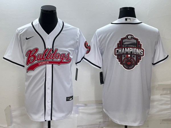 Men Georgia Bulldogs White Team Big Logo With Patch Cool Base Stitched Baseball Jersey