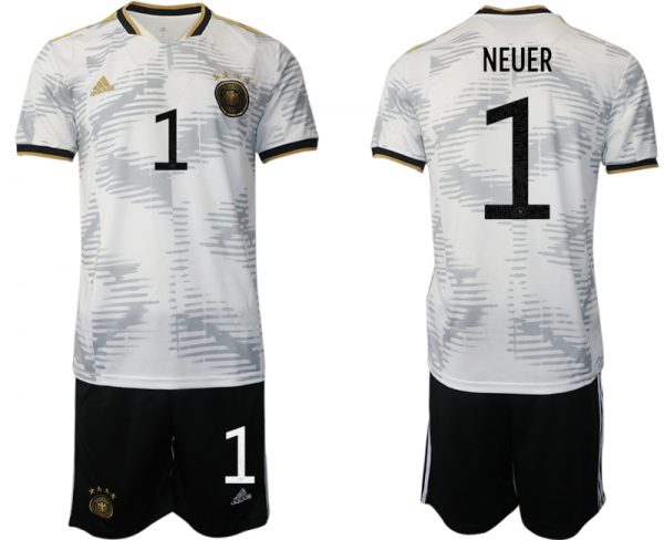 Men Germany #1 Neuer White 2022 FIFA World Cup Home Soccer Jersey Suit