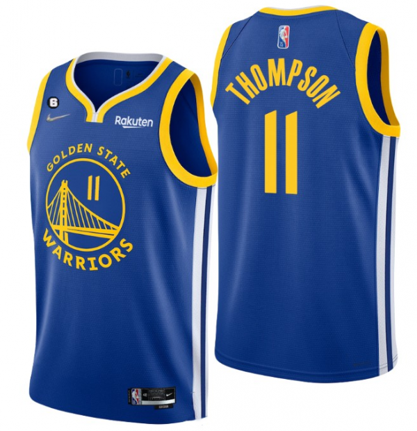 Men Golden State Warriors #11 Klay Thompson Royal With No.6 Patch Stitched Jersey