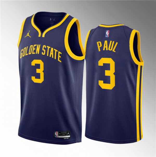 Men Golden State Warriors #3 Chris Paul Navy Statement Edition Stitched Basketball Jersey