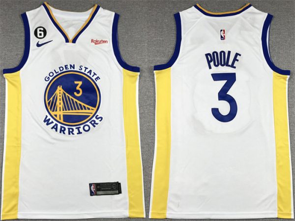 Men Golden State Warriors #3 Jordan Poole White With No.6 Patch Stitched Jersey