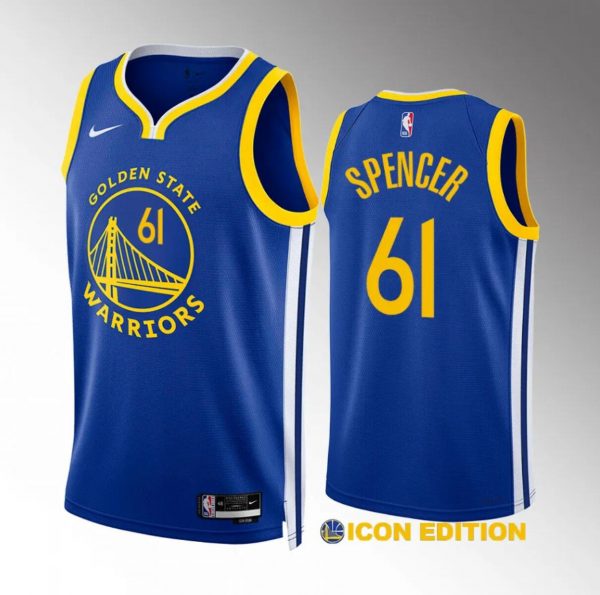 Men Golden State Warriors #61 Pat Spencer Blue Icon Edition Stitched Basketball Jersey