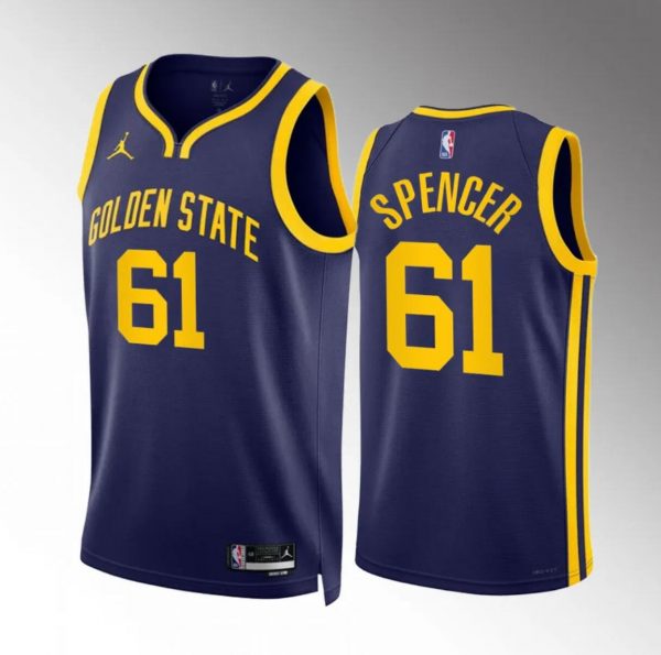 Men Golden State Warriors #61 Pat Spencer Navy Statement Edition Stitched Basketball Jersey