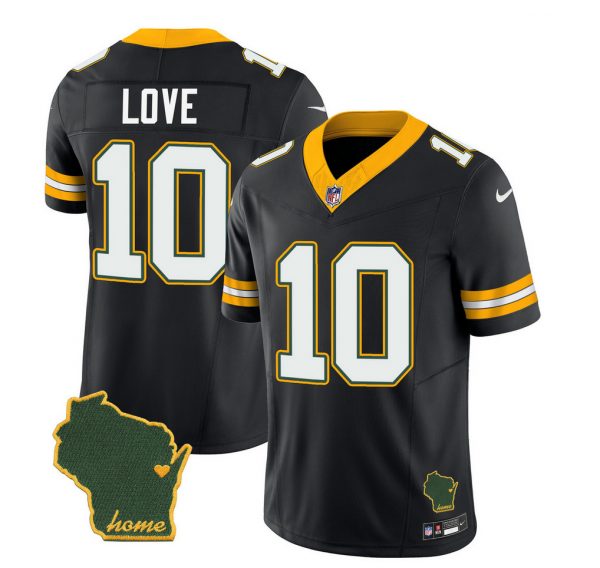 Men Green Bay Packers #10 Jordan Love Black 2023 F.U.S.E. Home Patch Vapor Untouchable Limited Stitched Jersey