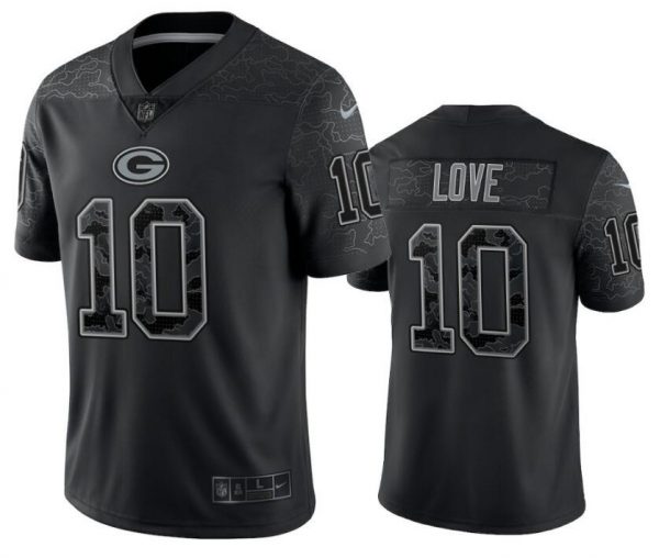 Men Green Bay Packers #10 Jordan Love Black Reflective Limited Stitched Football Jersey