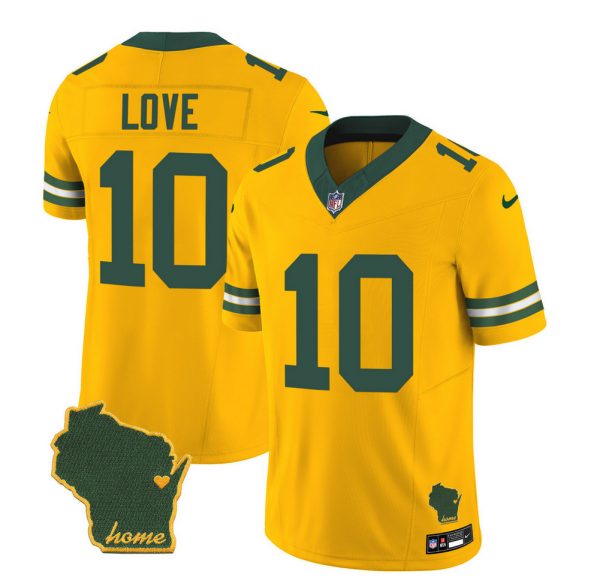 Men Green Bay Packers #10 Jordan Love Gold 2023 F.U.S.E. Home Patch Vapor Untouchable Limited Stitched Jersey