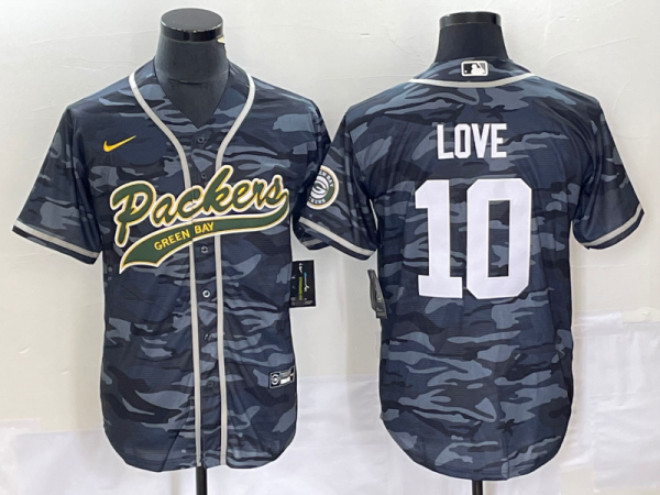 Men Green Bay Packers #10 Jordan Love Grey Camo Cool Base Stitched Baseball Jersey