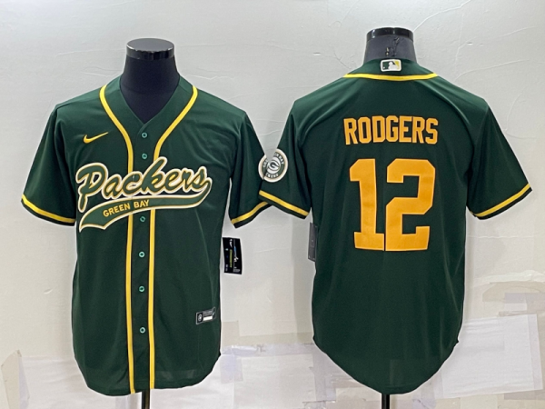 Men Green Bay Packers #12 Aaron Rodgers Green Cool Base Stitched Baseball Jersey