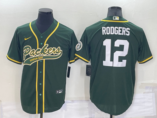 Men Green Bay Packers #12 Aaron Rodgers Green Cool Base Stitched Baseball Jersey