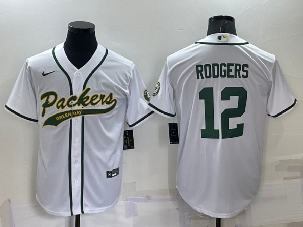 Men Green Bay Packers #12 Aaron Rodgers White Cool Base Stitched Baseball Jersey