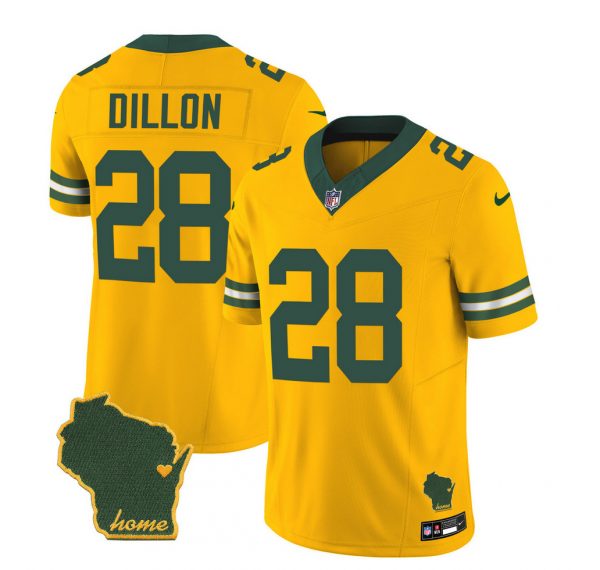 Men Green Bay Packers #28 A.J. Dillon Gold 2023 F.U.S.E. Home Patch Vapor Untouchable Limited Stitched Jersey