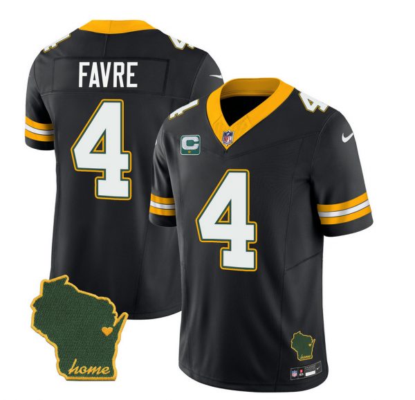 Men Green Bay Packers #4 Brett Favre Black 2023 F.U.S.E. Home Patch And 1-Star C Patch Vapor Untouchable Limited Stitched Jersey