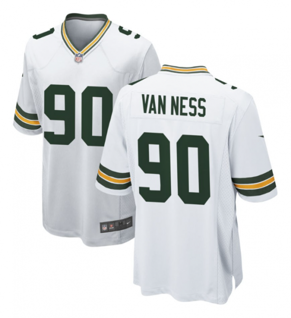 Men Green Bay Packers #90 Lukas Van Ness White Stitched Game Jersey