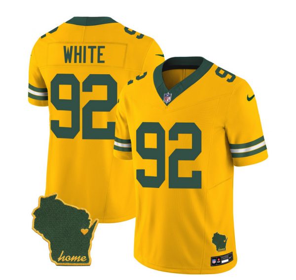 Men Green Bay Packers #92 Reggie White Gold 2023 F.U.S.E. Home Patch Vapor Untouchable Limited Stitched Jersey