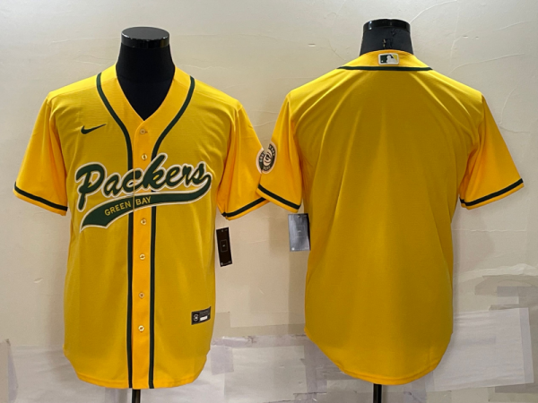 Men Green Bay Packers Blank Yellow Cool Base Stitched Baseball Jersey