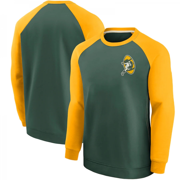 Men Green Bay Packers Green/Yellow Historic Raglan Crew Performance Sweater