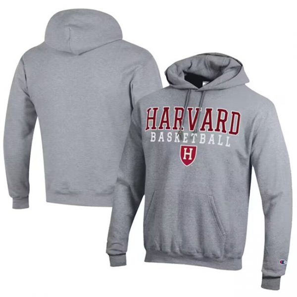 Men Harvard Crimson Champion Stacked Logo Gray Basketball Pullover Hoodie