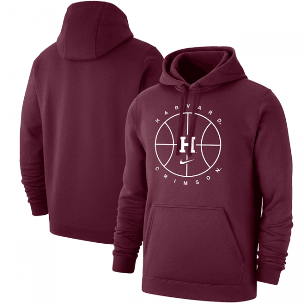 Men Harvard Crimson Wine Basketball Icon Club Fleece Pullover Hoodie