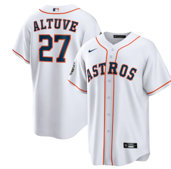 Men Houston Astros #27 Jose Altuve White 2022 World Series Home Stitched Baseball Jersey