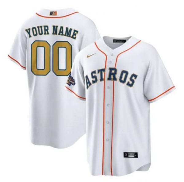 Houston Astros ACTIVE PLAYER Custom White 2023 Gold Collection With World Serise Champions Patch Cool Base Stitched Baseball Jersey