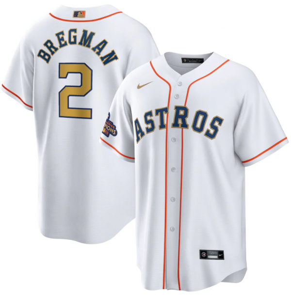 Houston Astros ACTIVE PLAYER Custom White 2023 Gold Collection With World Serise Champions Patch Cool Base Stitched Baseball Jersey