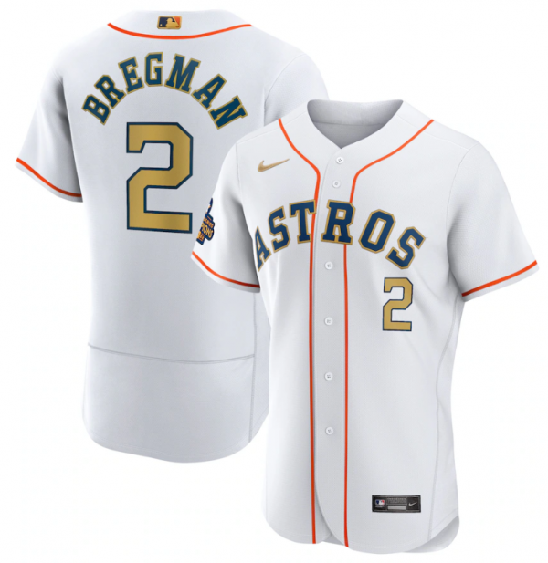 Houston Astros ACTIVE PLAYER Custom White 2023 Gold Collection With World Serise Champions Patch Stitched Baseball Jersey