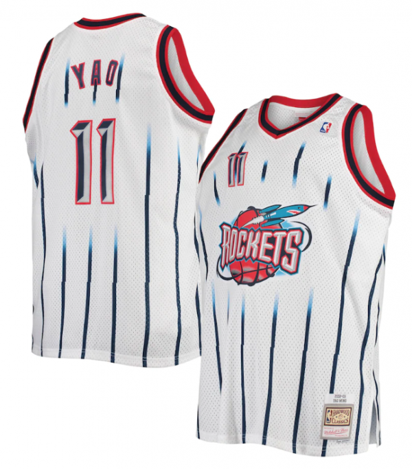 Men Houston Rockets #11 Yao Ming Mitchell & Ness White Classic Stitched Basketball Jersey