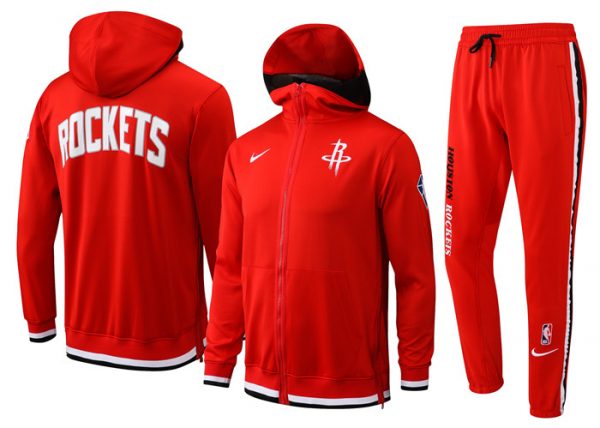 Men Houston Rockets 75th Anniversary Red Performance Showtime Full-Zip Hoodie Jacket And Pants Suit