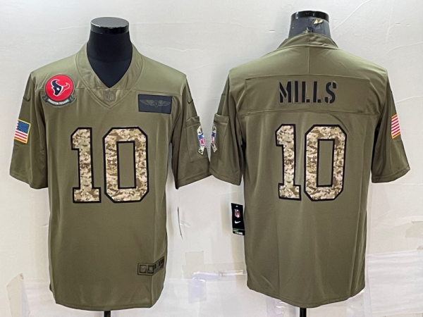 Men Houston Texans #10 Davis Mills Olive/Camo Salute To Service Limited Stitched Jersey