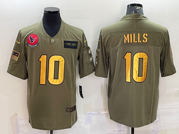 Men Houston Texans #10 Davis Mills Olive/Gold Salute To Service Limited Stitched Jersey