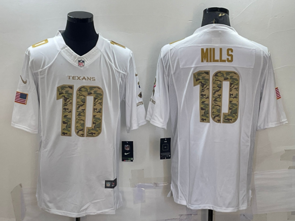 Men Houston Texans #10 Davis Mills White/Camo Salute To Service Limited Stitched Jersey