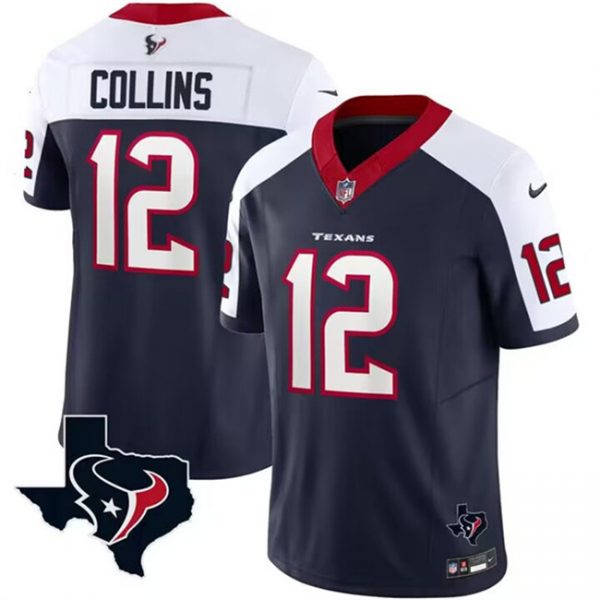 Men Houston Texans #12 Nico Collins White/Navy 2023 F.U.S.E. Vapor Untouchable Limited Stitched Football Jersey
