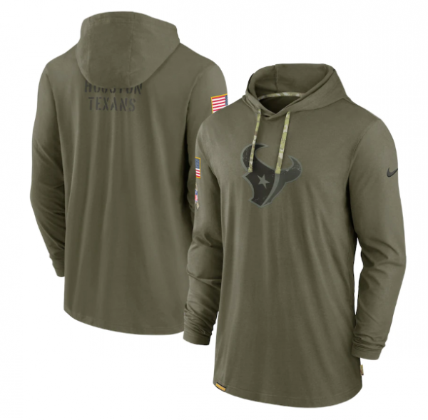 Men Houston Texans 2022 Olive Salute to Service Tonal Pullover Hoodie