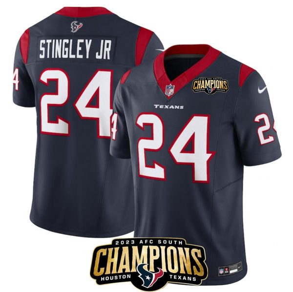 Men Houston Texans #24 Derek Stingley Jr. Navy 2023 F.U.S.E. AFC South Champions Patch Vapor Untouchable Limited Stitched Football Jersey