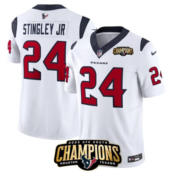 Men Houston Texans #24 Derek Stingley Jr. White 2023 F.U.S.E. AFC South Champions Patch Vapor Untouchable Limited Stitched Football Jersey