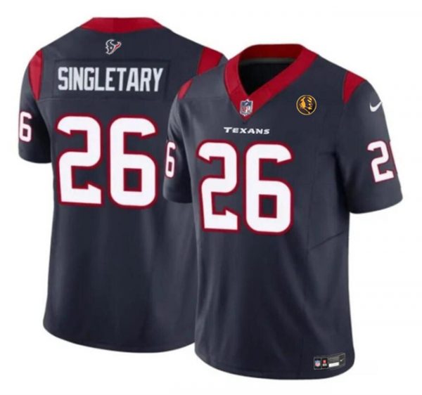 Men Houston Texans #26 Devin Singletary Navy 2023 F.U.S.E. With John Madden Patch Vapor Limited Stitched Football Jersey