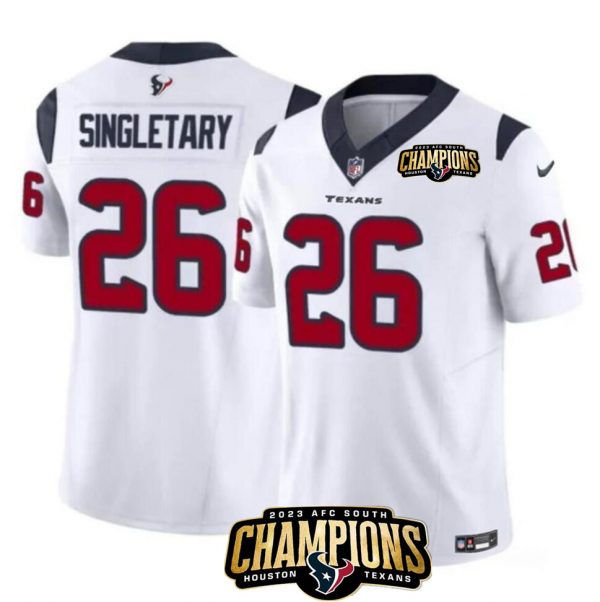 Men Houston Texans #26 Devin Singletary White 2023 F.U.S.E. AFC South Champions Patch Vapor Untouchable Limited Stitched Football Jersey