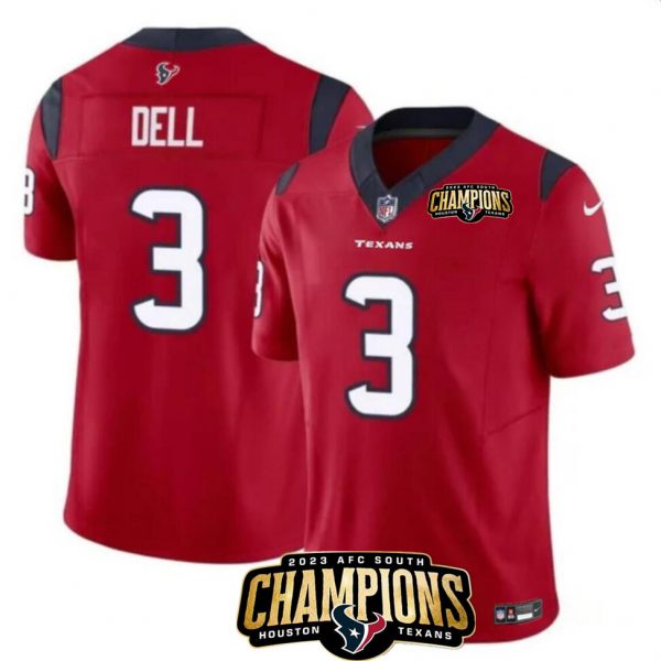Men Houston Texans #3 Tank Dell Red 2023 F.U.S.E. AFC South Champions Patch Vapor Untouchable Limited Stitched Football Jersey