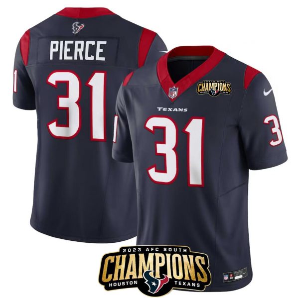 Men Houston Texans #31 Dameon Pierce Navy 2023 F.U.S.E. AFC South Champions Patch Vapor Untouchable Limited Stitched Football Jersey