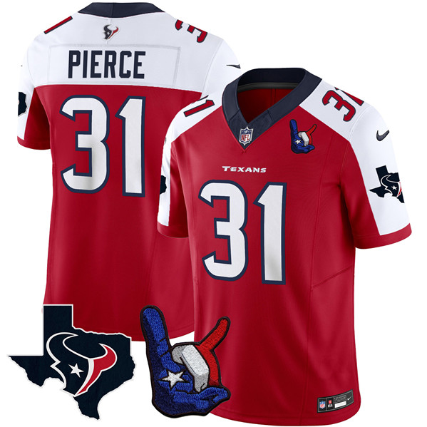 Men Houston Texans #31 Dameon Pierce Red/White 2023 F.U.S.E. With Hand Sign Throwing Up The H Patch Vapor Untouchable Limited Stitched Football Jersey
