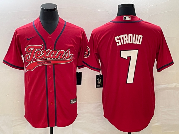 Men Houston Texans #7 C.J. Stroud Red With Patch Cool Base Stitched Baseball Jersey