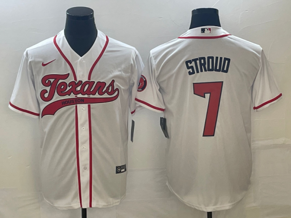 Men Houston Texans #7 C.J. Stroud White With Patch Cool Base Stitched Baseball Jersey