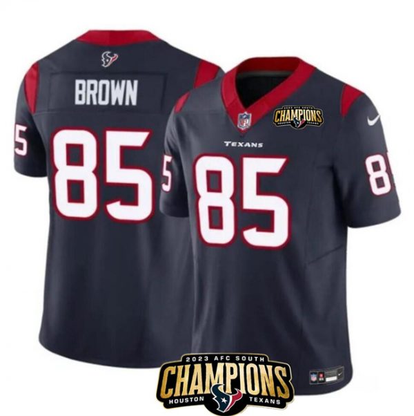 Men Houston Texans #85 Noah Brown Navy 2023 F.U.S.E. AFC South Champions Patch Vapor Untouchable Limited Stitched Football Jersey